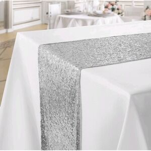11x73 Silver Sequin Sparkly Table Runner Glitter Tablecloth Cover Wedding Party‎